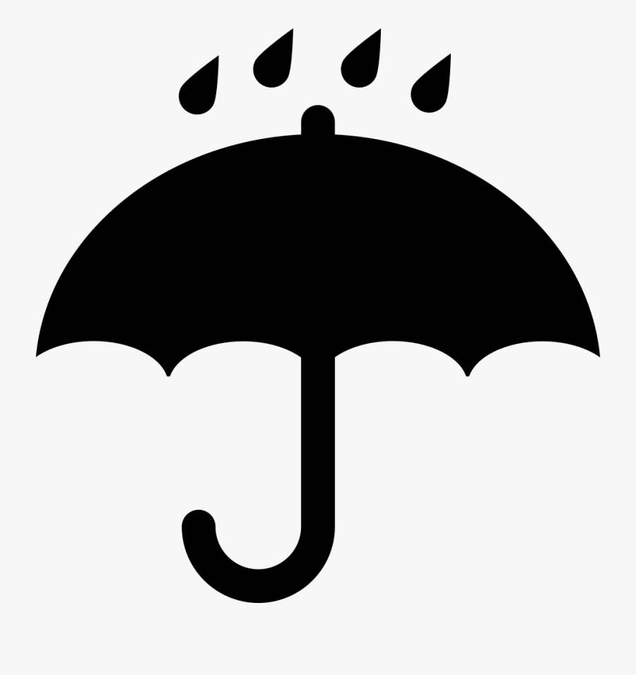 Black Opened Umbrella Symbol With Rain Drops Falling - Umbrella Rain Symbol, Transparent Clipart