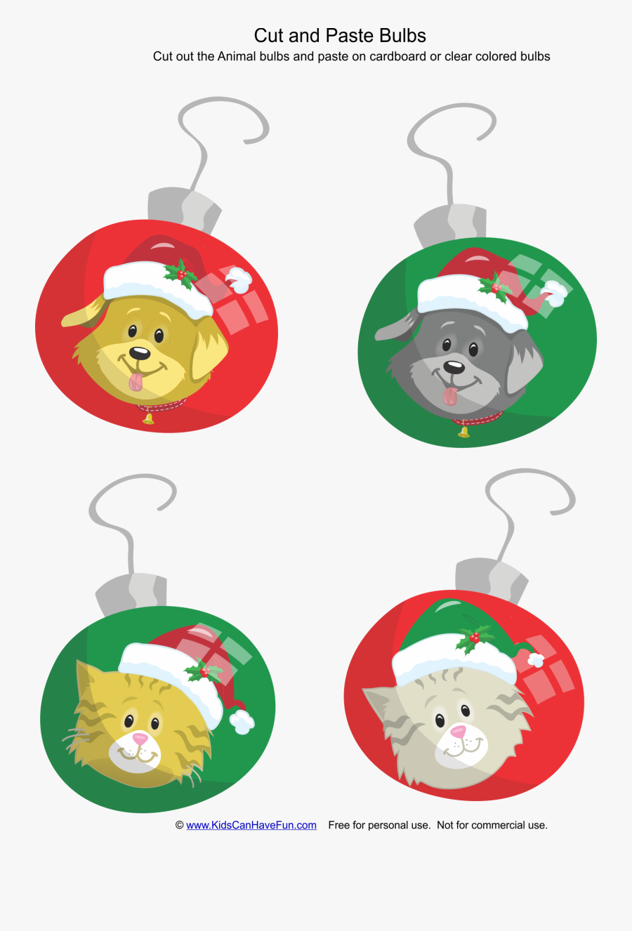Cut And Paste Christmas Animal Bulbs Http, Transparent Clipart