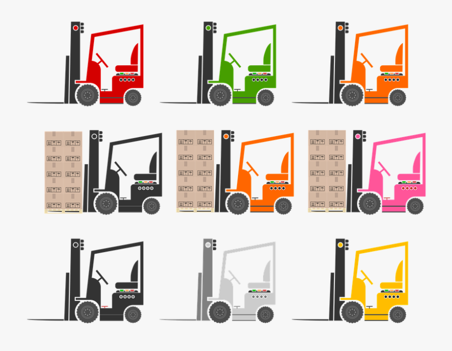 Forklifts, Clip Art, Simple, Stylized, Colors, Transparent Clipart