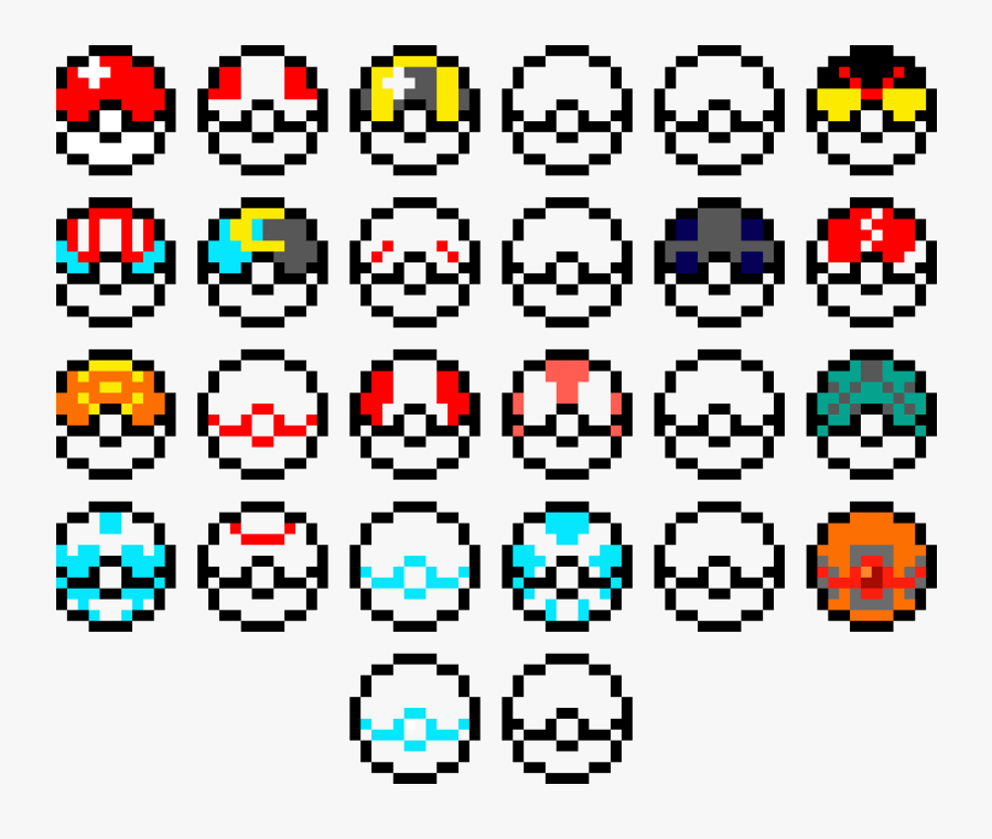 Pokeballs - Circle - Pixel Art Poke Balls, Transparent Clipart