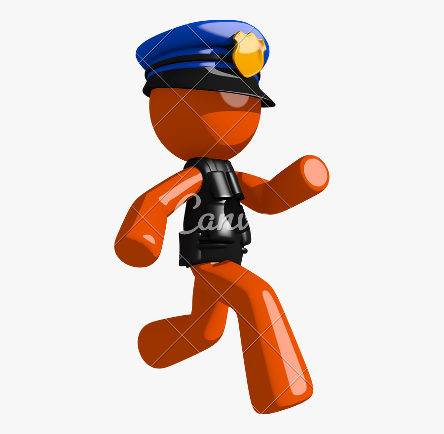 Orange Man Police Officer Running Or Chasing Or Escaping - Police, Transparent Clipart