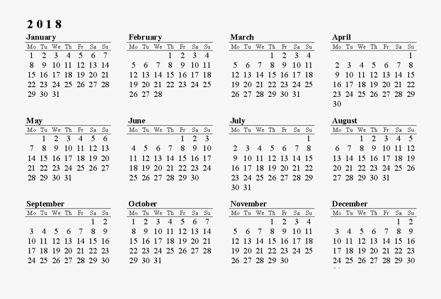 Calendar 2018 Printable Pdf, Transparent Clipart