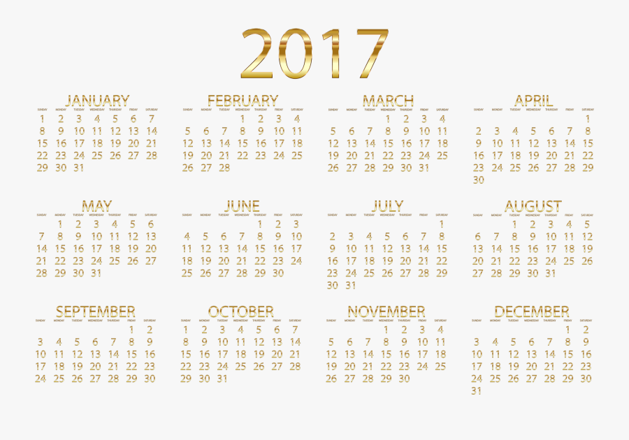 2017 Calendar Gold No Background Clip Arts - Calendar, Transparent Clipart
