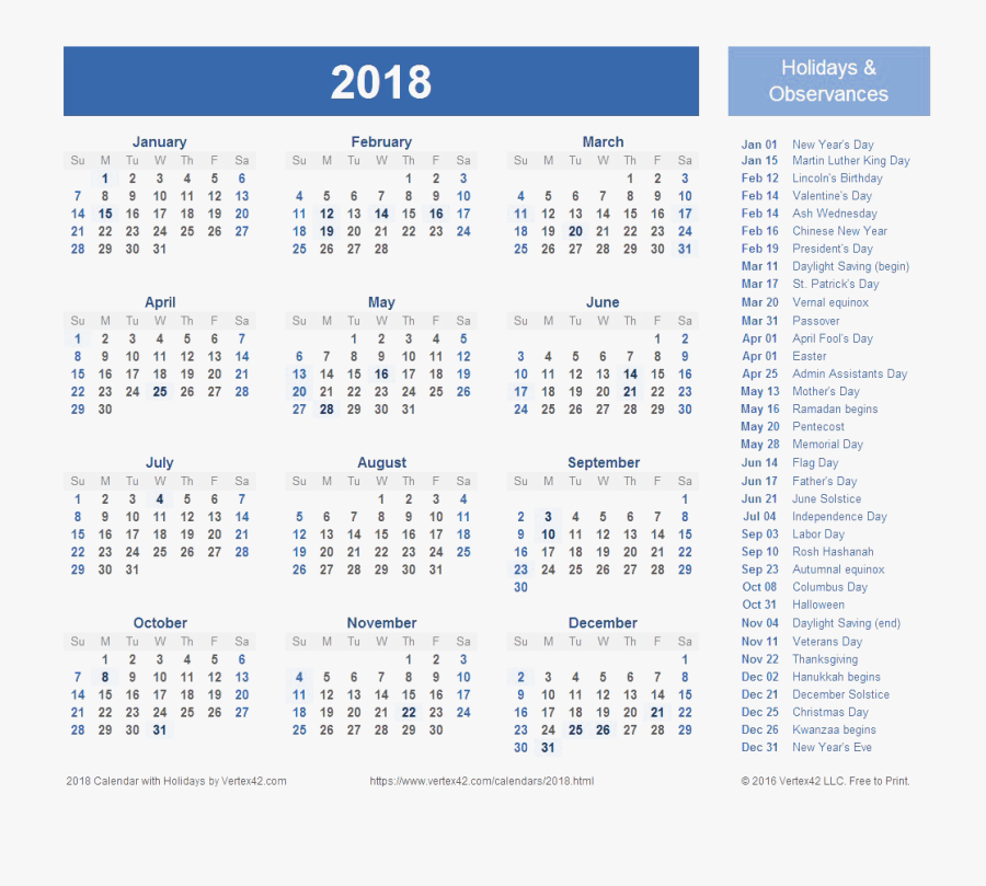 Download 2018 Calendar Transparent Background - Year Calendar 2019 With Philippine Holidays, Transparent Clipart