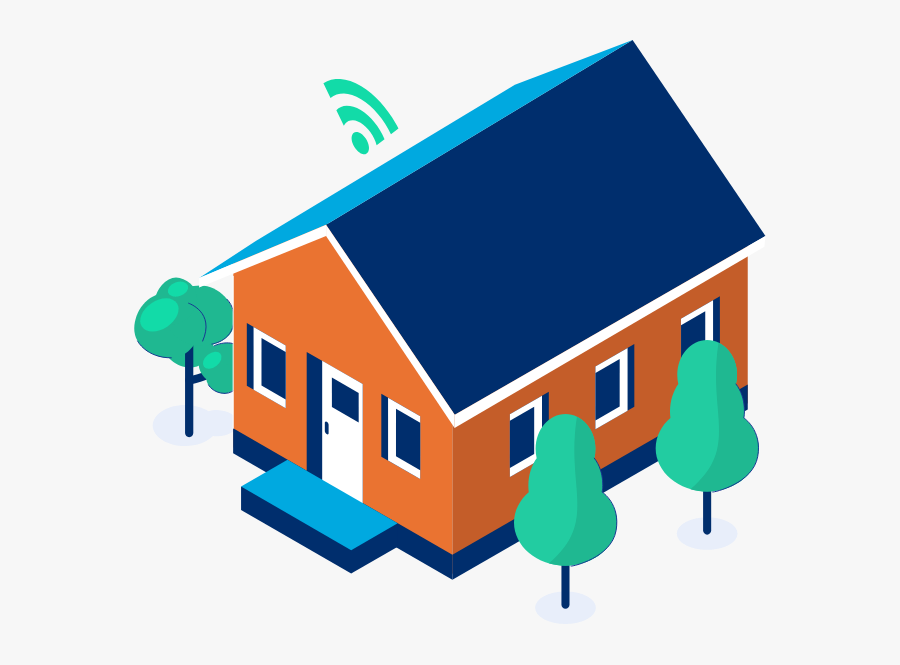 House, Trees, And Wifi Signal - Vector Graphics, Transparent Clipart