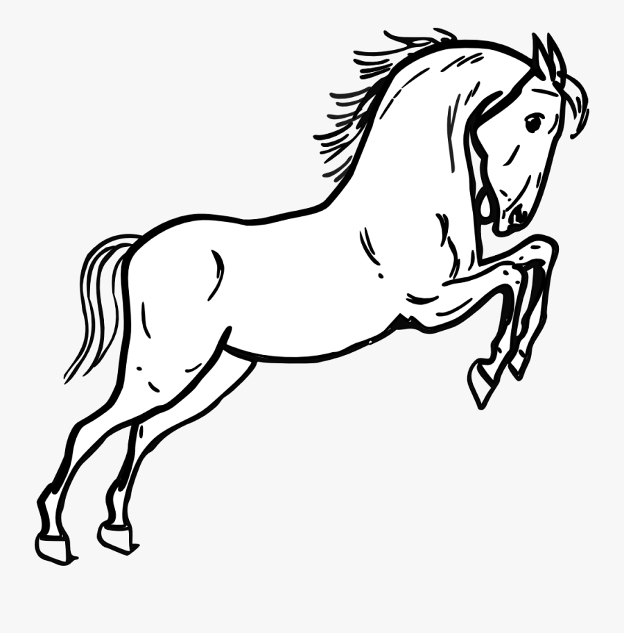 Jumping Horse Outline - Black And White Horses Cartoon, Transparent Clipart