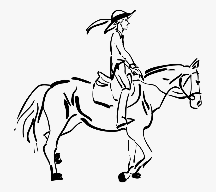 Girl Horseback Riding Drawing, Transparent Clipart