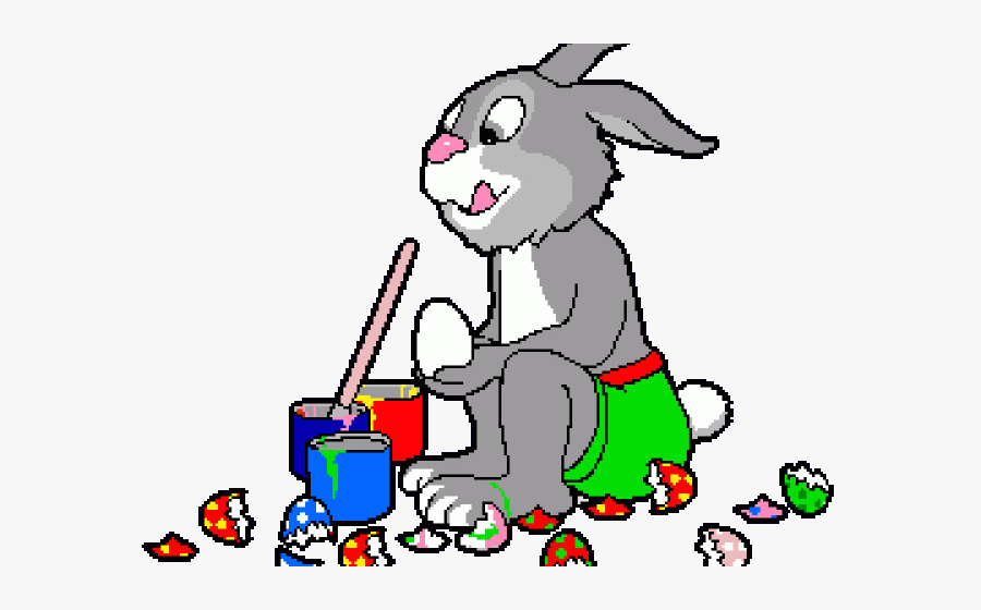 Animated Easter Bunny Clipart - Painting Eggs Animated Gif, Transparent Clipart