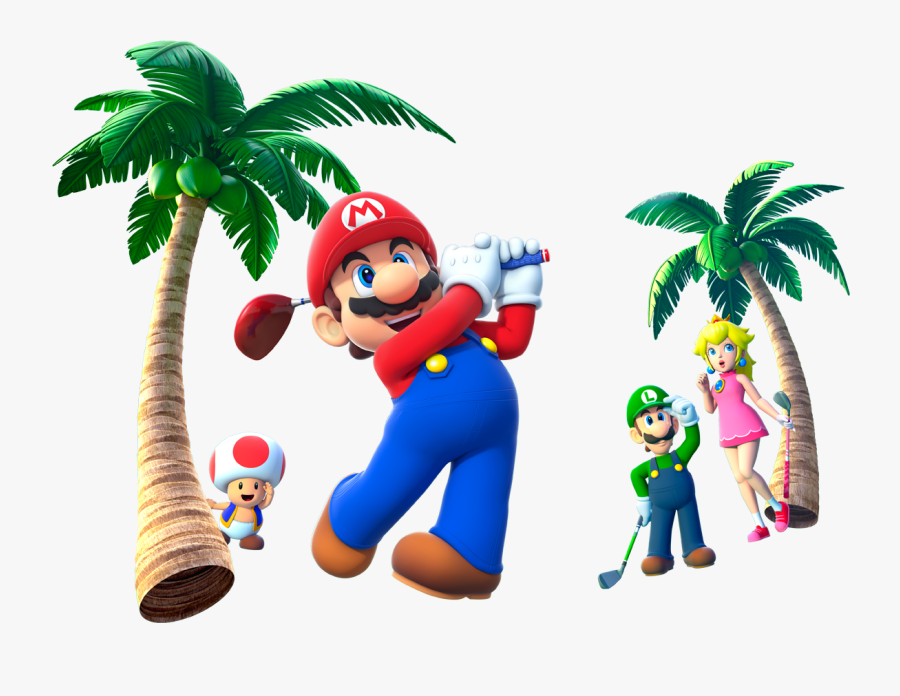 Mario Golfing Among Palm Trees With Luigi, Peach, And - Mario Golf World Tour Mario, Transparent Clipart