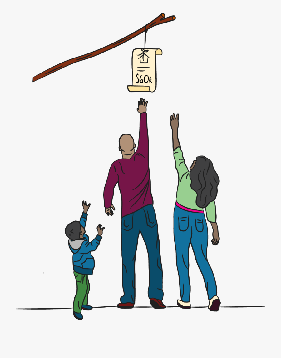 Illustration Of Family Reach For A Home Loan - Cartoon, Transparent Clipart