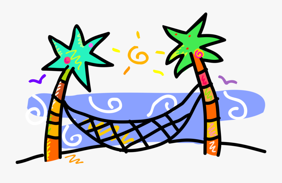 Vector Illustration Of Arecaceae Palm Trees With Hammock - Wave, Transparent Clipart