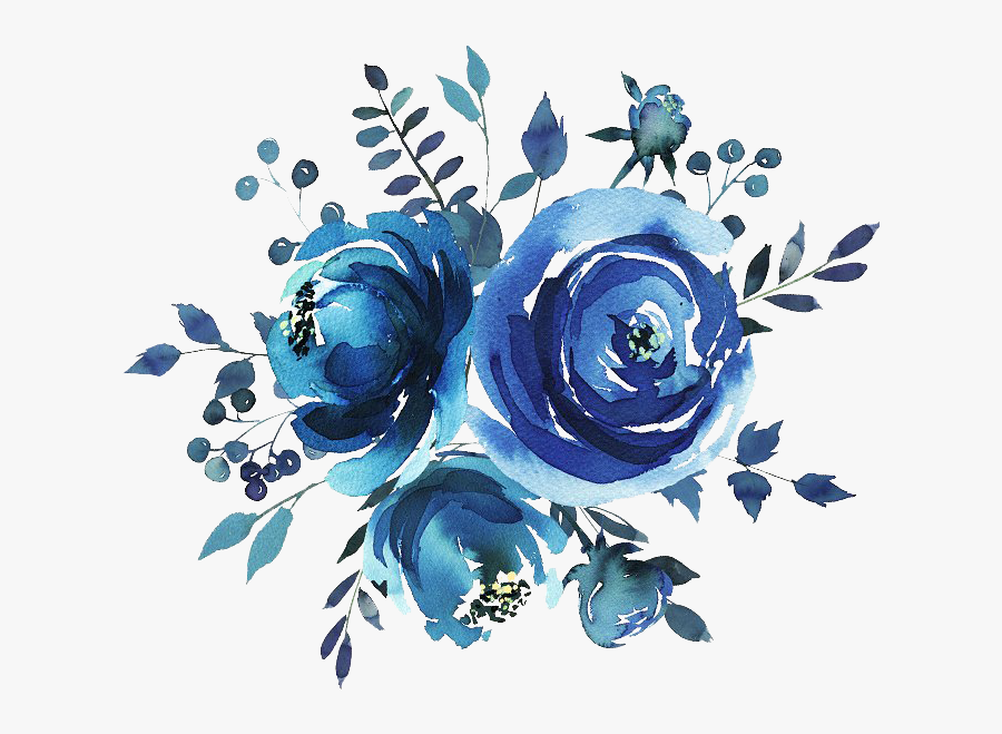 Watercolour Flowers Watercolor Painting Floral Bouquets - Blue Watercolor Floral Design, Transparent Clipart