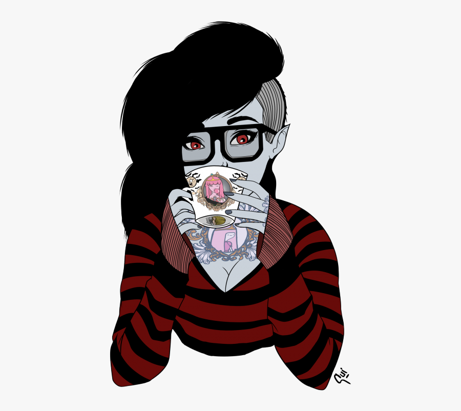 Marceline Portrait By Guiganoide Features A Tattooed - Coffee Time Bubblegum, Transparent Clipart