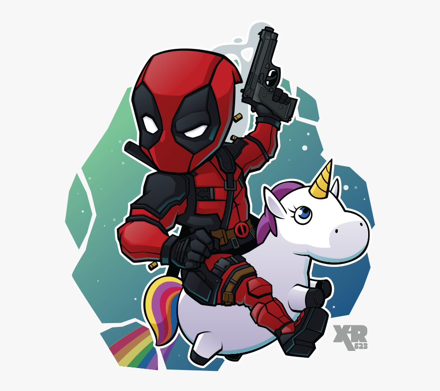 Transparent Deadpool Chibi Png - Deadpool On A Unicorn Png, Transparent Clipart