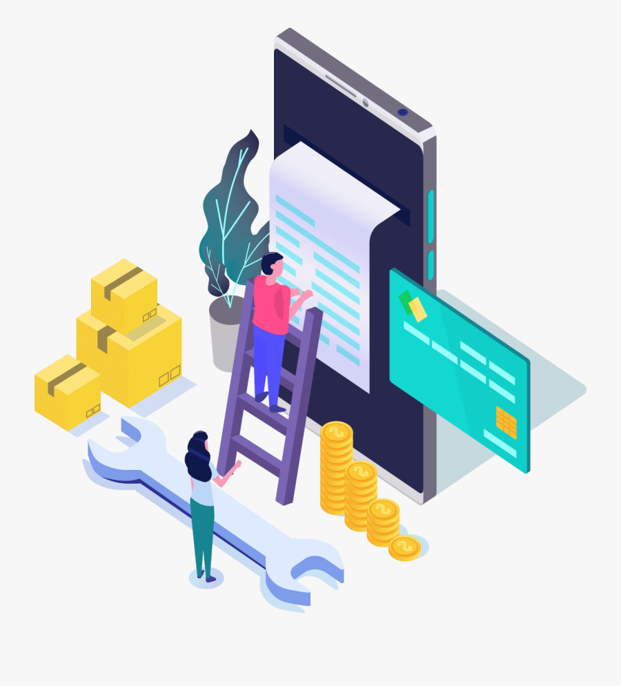 A Cartoon Image Of Two People Building An Hvac Quote - Graphic Design, Transparent Clipart