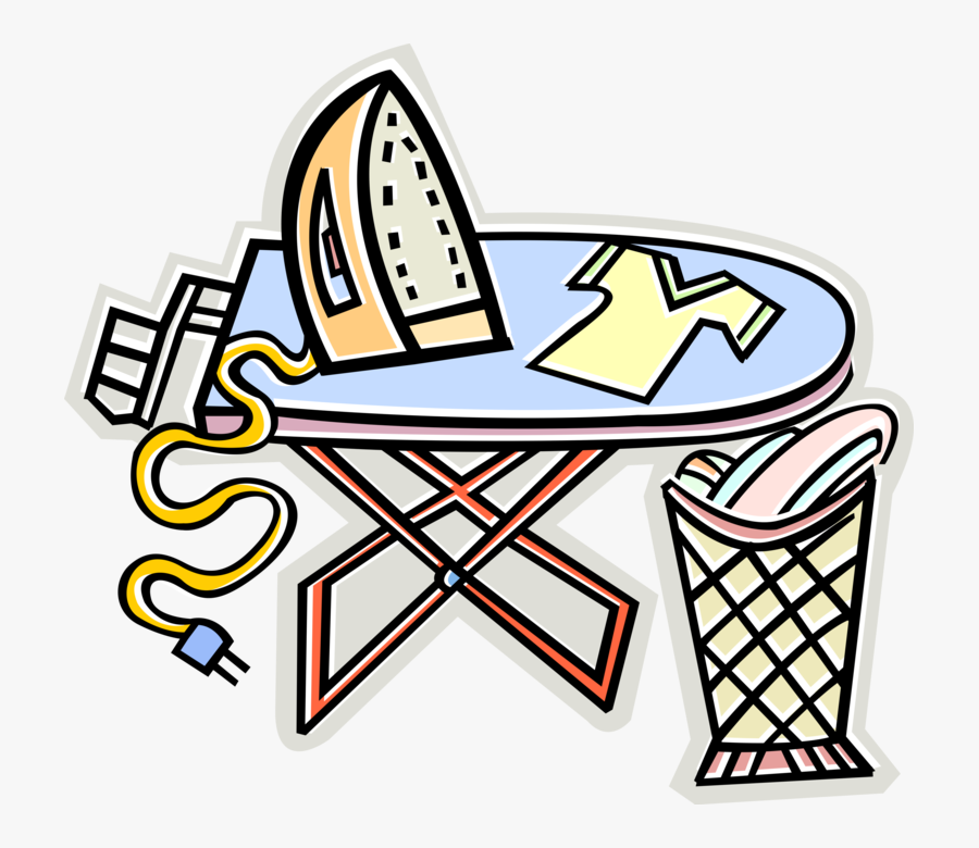 Vector Illustration Of Ironing Laundry Clothes With - Ironing Board Cartoon, Transparent Clipart