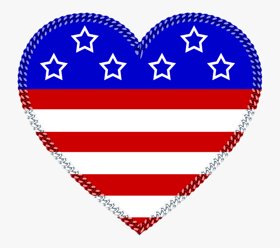 Heart, Red, White, Blue, America, Usa, Stars, Love - Green And Yellow Stars, Transparent Clipart