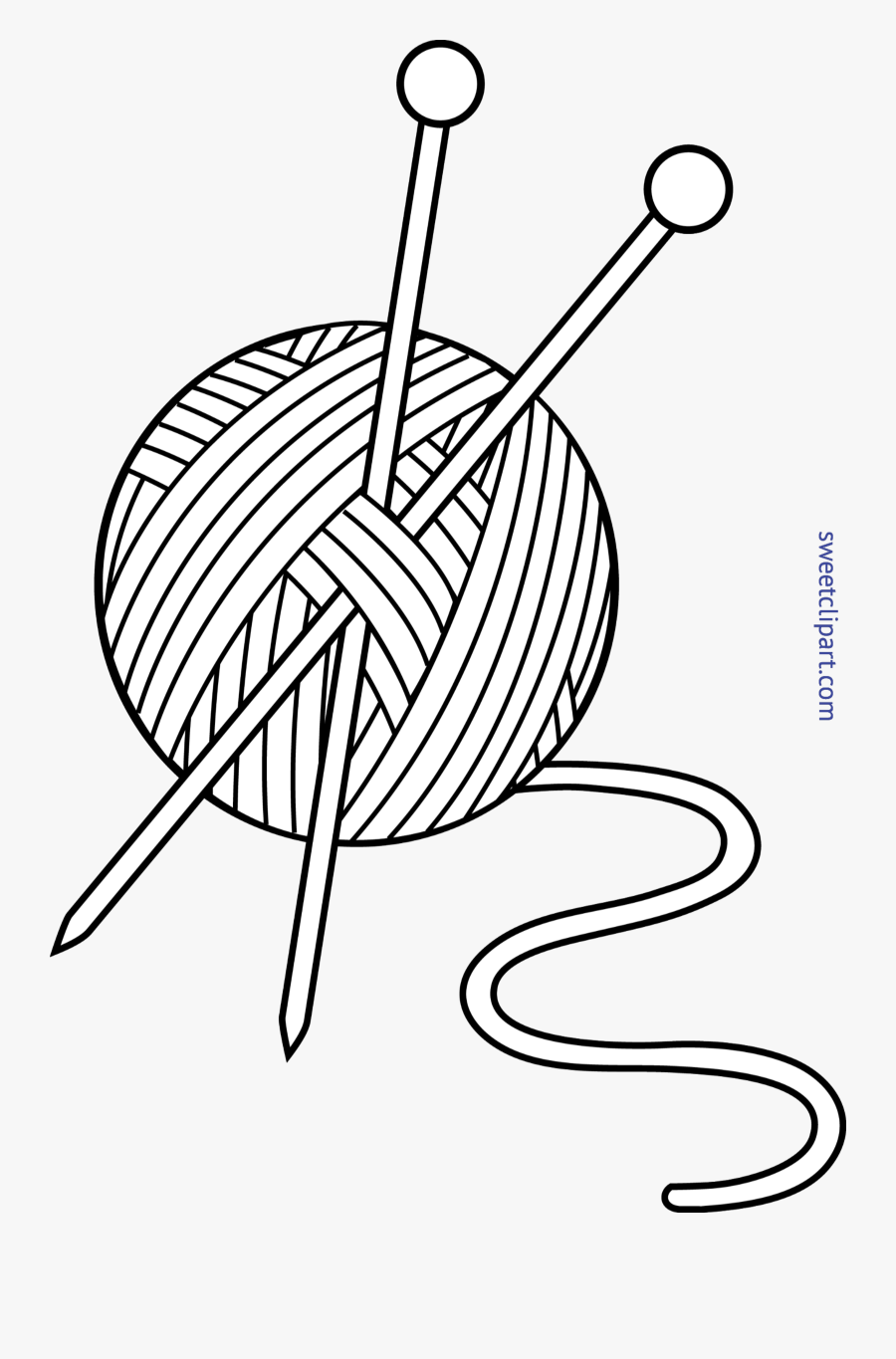 Knitting Yarn Needles Lineart - Wool Black And White, Transparent Clipart