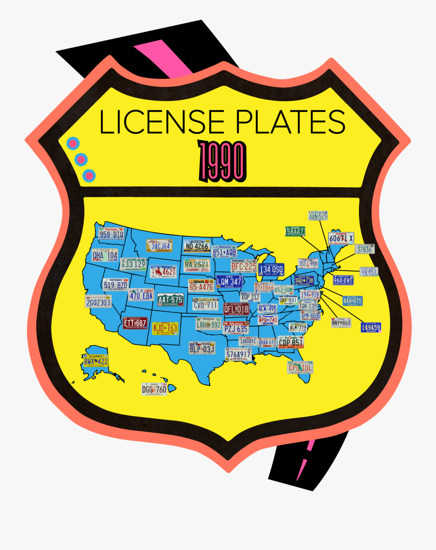1990 License Plate Map - Route 66, Transparent Clipart