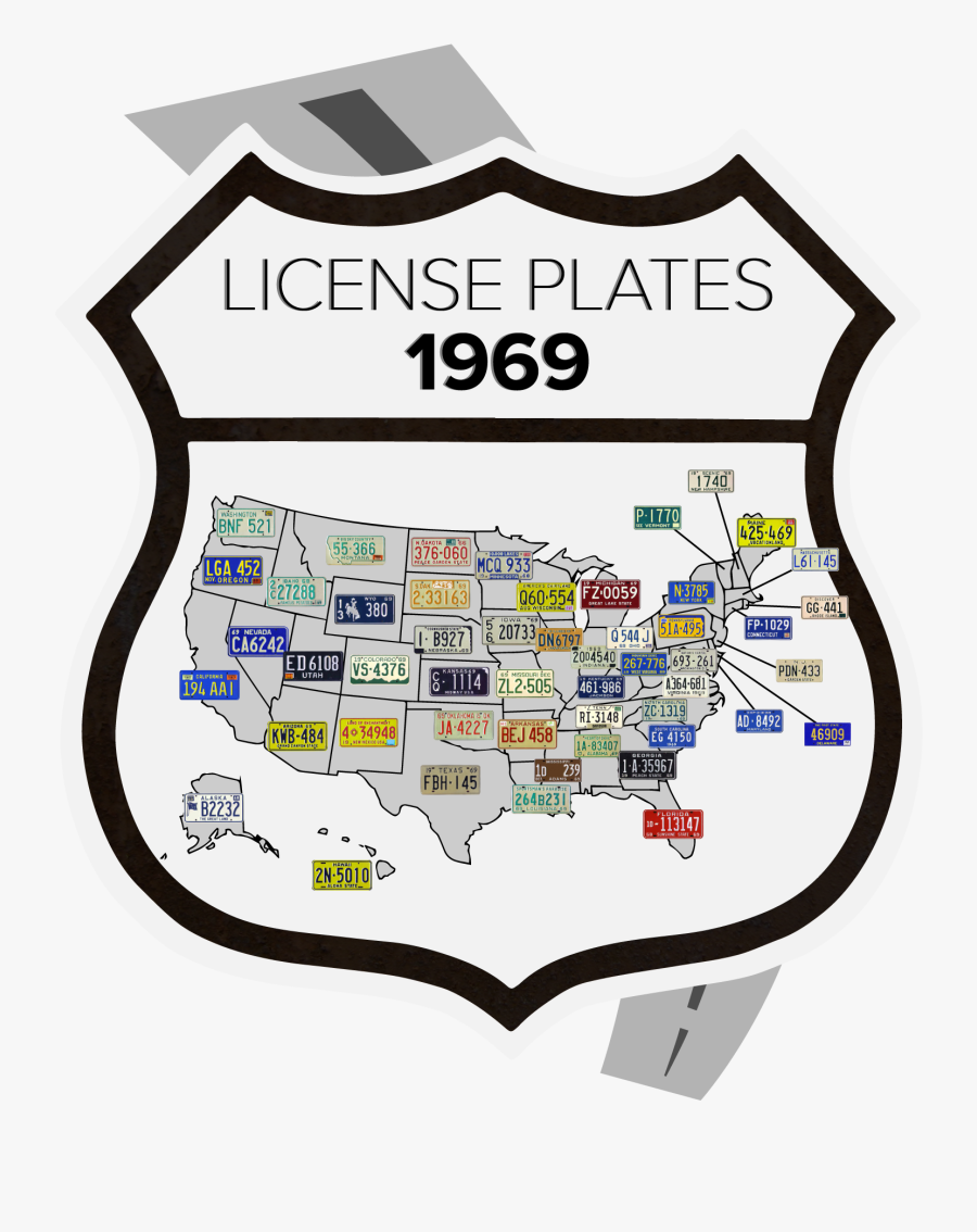 1969 License Plate Map - Route 66 Png, Transparent Clipart