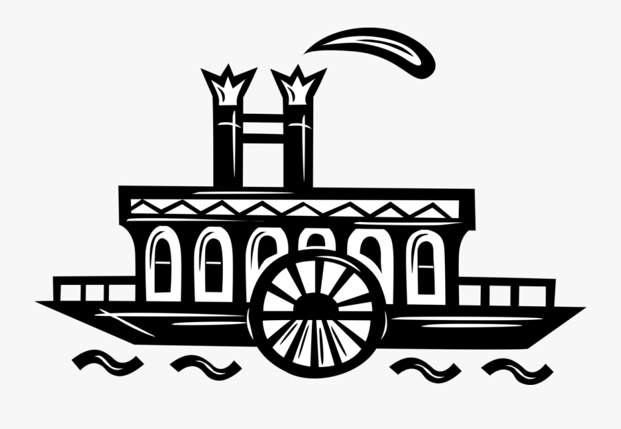 Vector Illustration Of Mississippi Paddleboat Or Paddle - River Boat Art Vector, Transparent Clipart