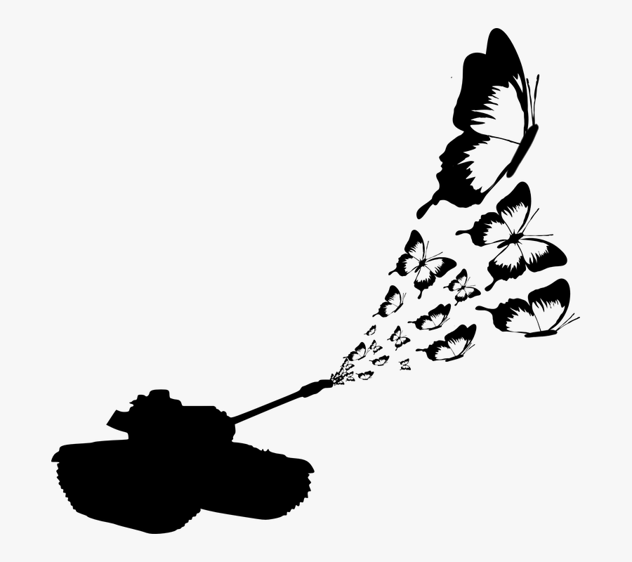 Peace, Butterflies, Tank, War - Small Butterfly T Drawing, Transparent Clipart