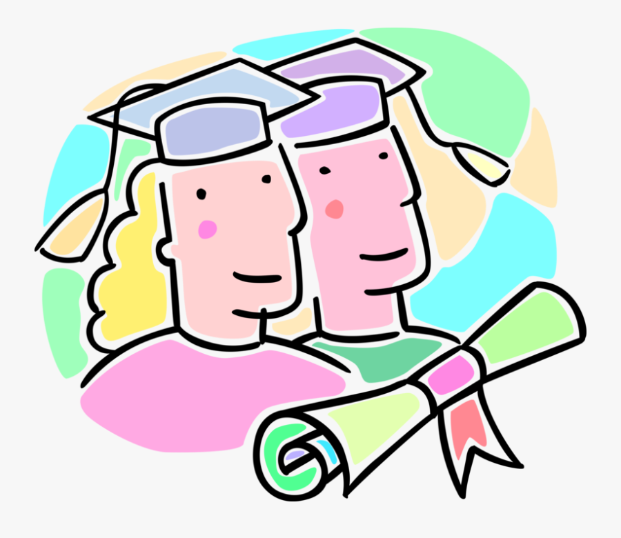 Vector Illustration Of School Graduates With Mortarboard, Transparent Clipart