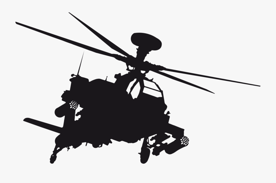 Transparent Helicopter Clipart Png - Black And White Apache Helicopter, Transparent Clipart