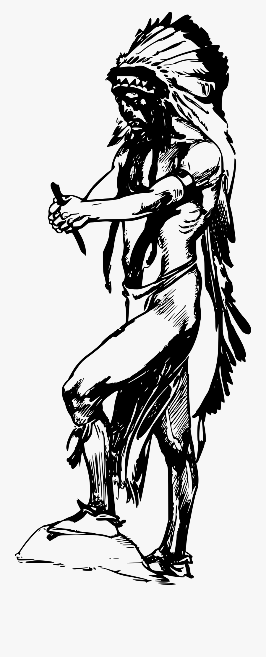 Native American Line Drawing, Transparent Clipart