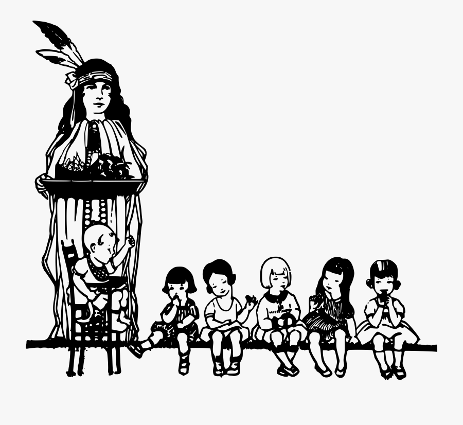 Native American And Children - Native American People Line Art Black And White, Transparent Clipart