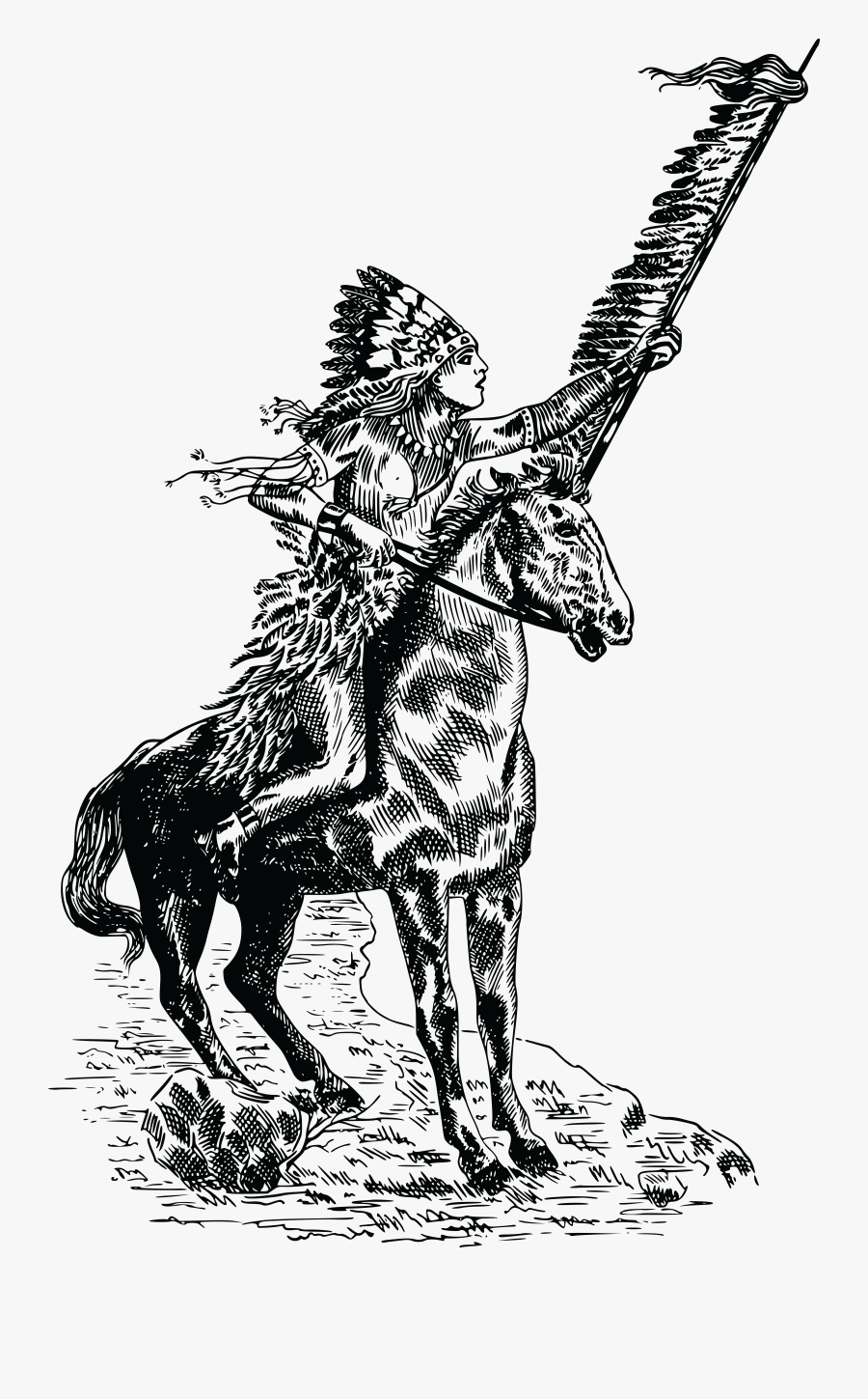 Svg Black And White Download History Drawing Native - Indian On Horse Drawing, Transparent Clipart