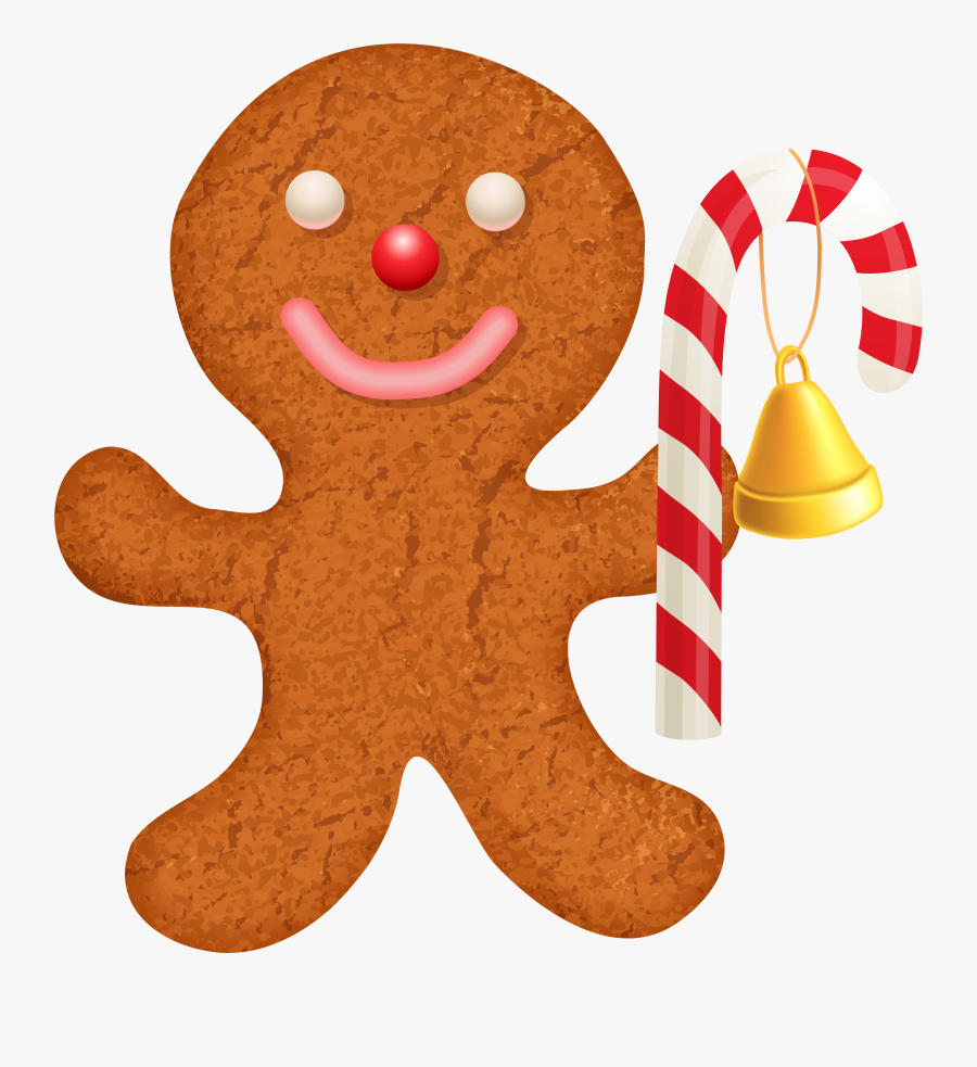 Gingerbread Ornament With Candy Cane Png Clip, Transparent Clipart