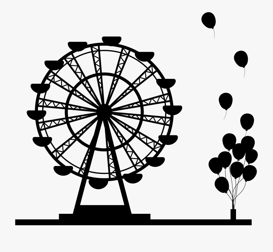 Clip Art Drawing Black Balloon - Ferris Wheel Silhouette Png, Transparent Clipart