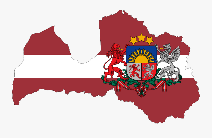 Latvia Map Flag With Stroke And Coat Of Arms - Latvian Flag With Coat Of Arms, Transparent Clipart