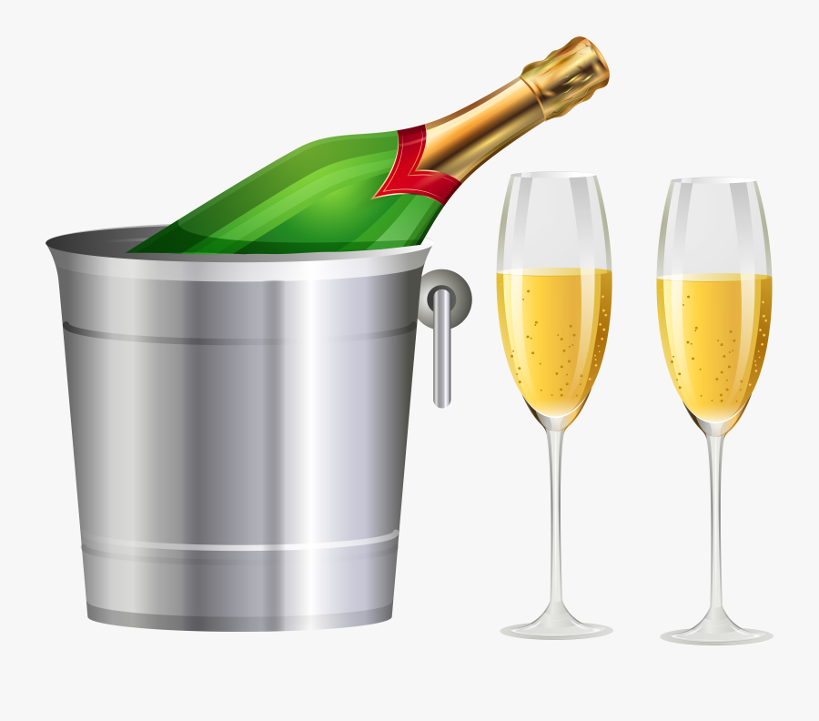 Champagne Bottle And Glasses Transparent Clip Art Image, Transparent Clipart
