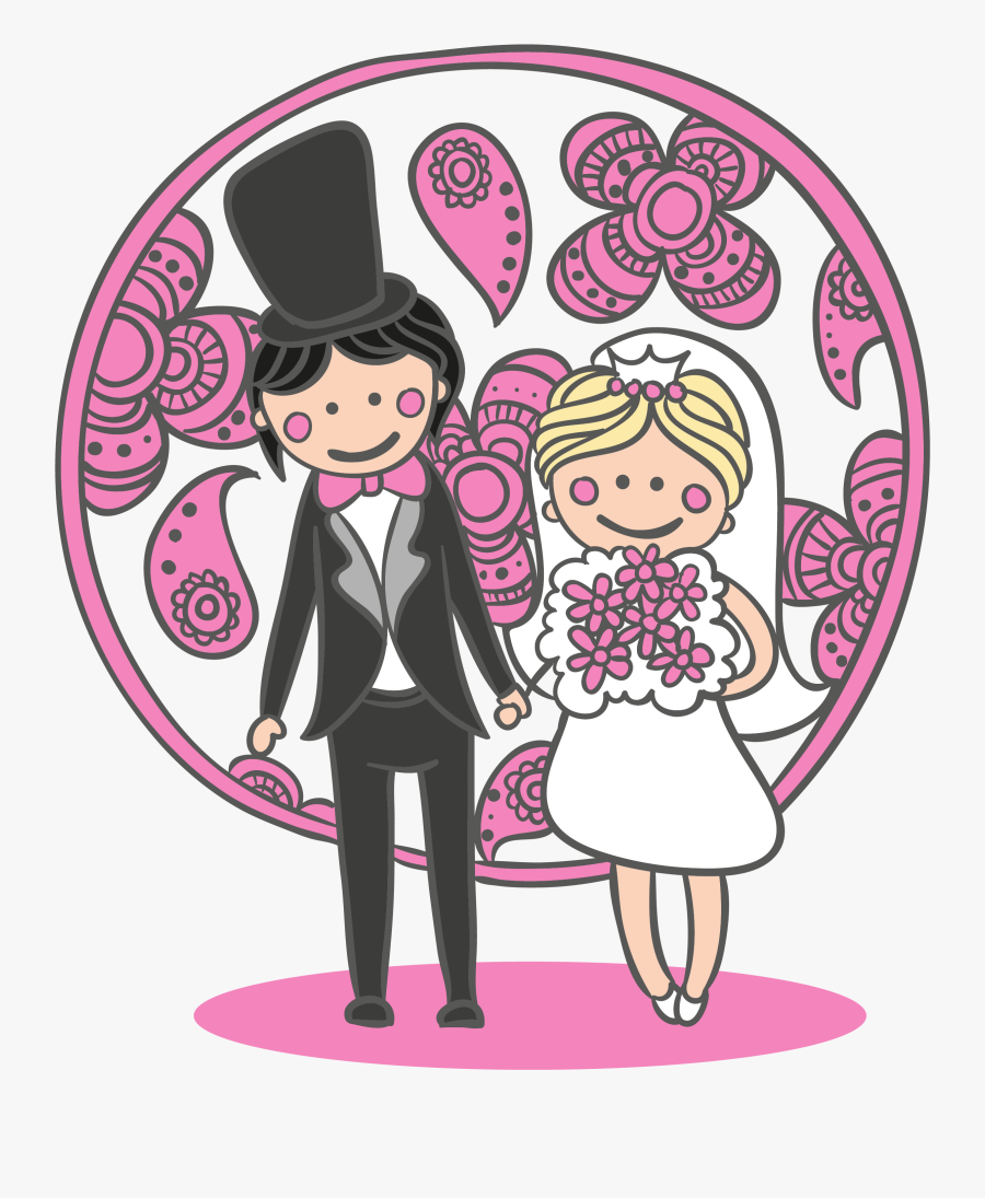 Cartoon Bride And Groom Vector Illustration - چهارمین سالگرد عشقمون مبارک, Transparent Clipart