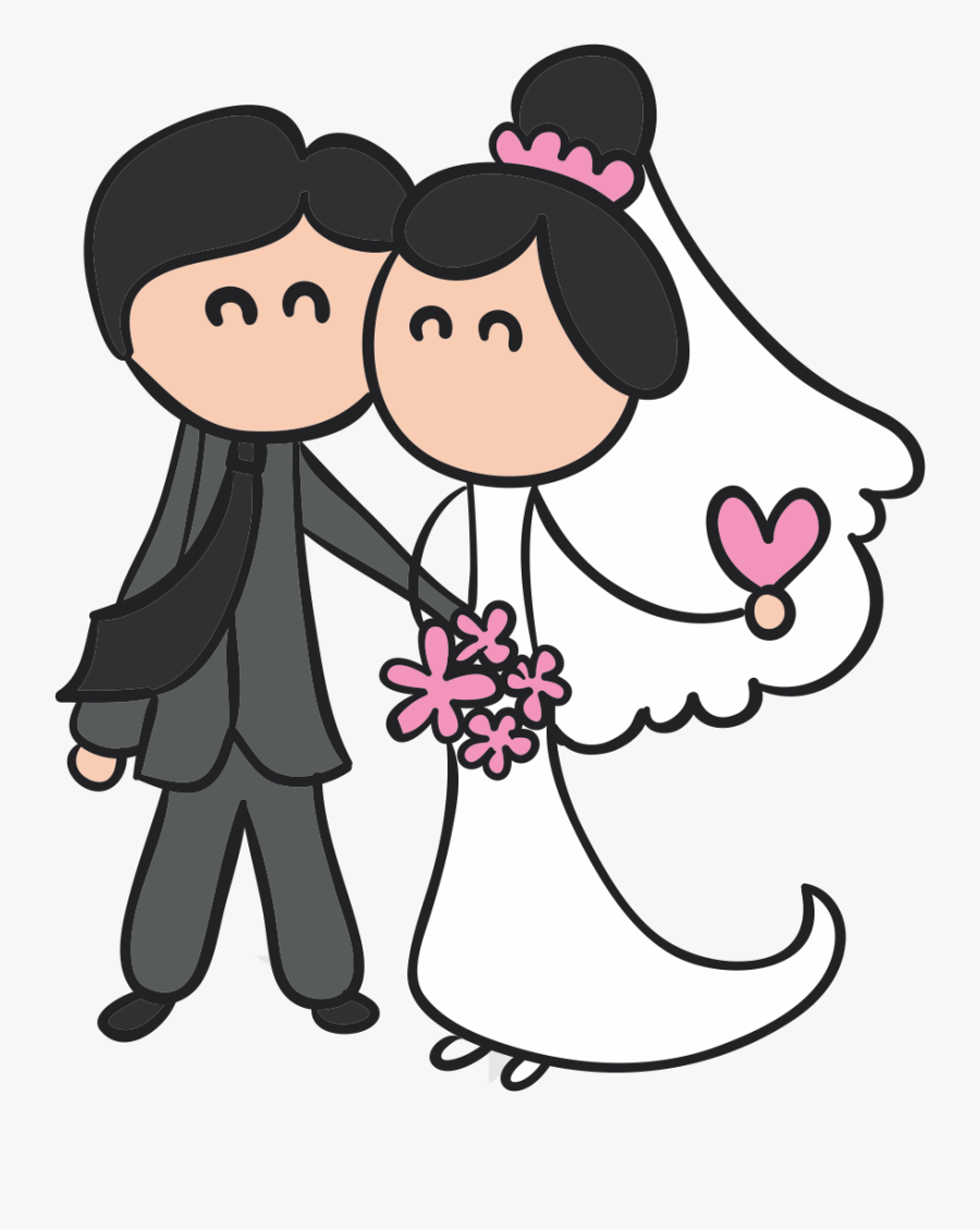 Clip Art Cute Bride And Groom Drawing - Desenho De Noivinhos Para Convite De Casamento, Transparent Clipart