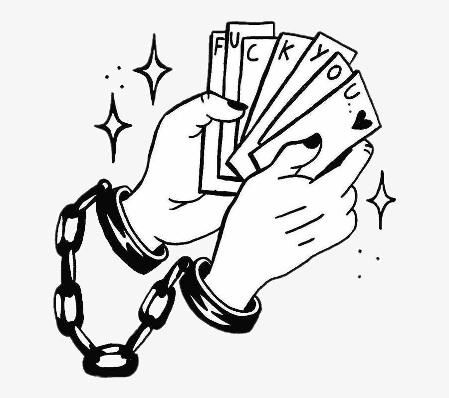 Fuckyou Cards Handcuffs Hands Blackandwhite Freetoedit - Traditional Tattoo Drawing Hand, Transparent Clipart