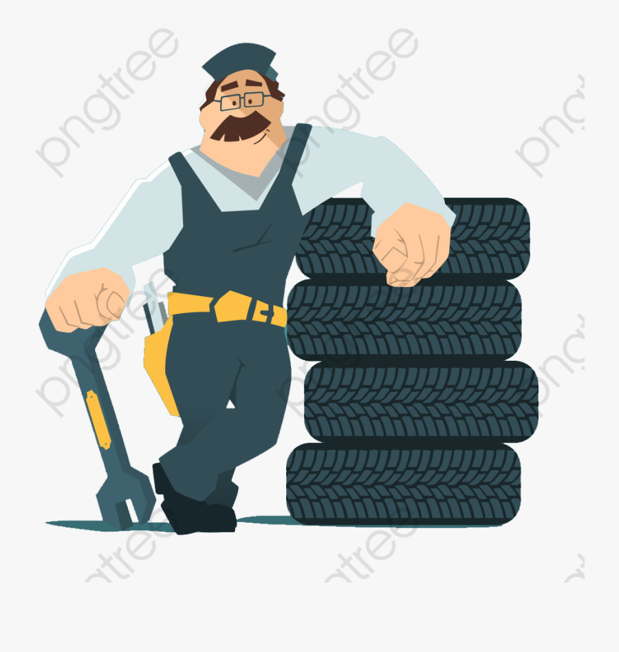 Cartoon Car Mechanic - Strong Man Tires Cartoon, Transparent Clipart