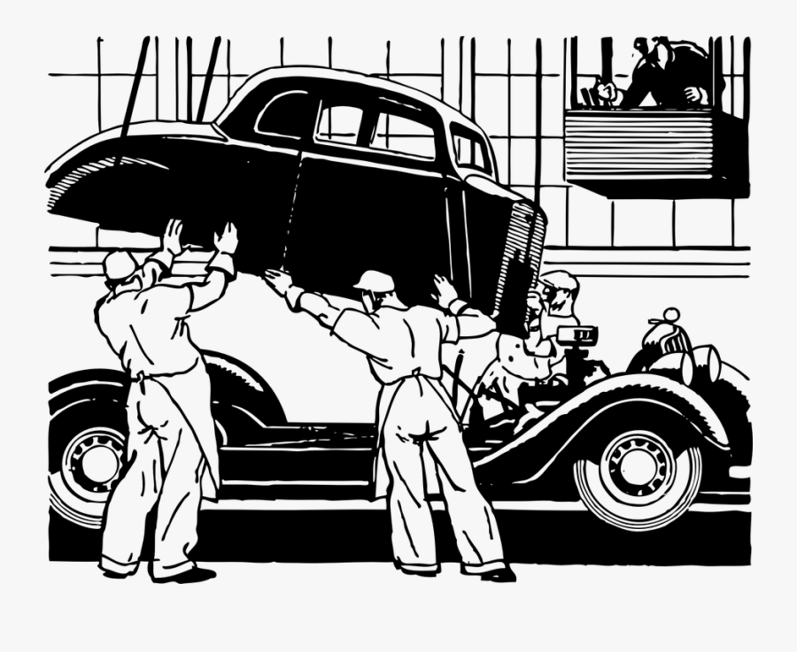 Car, Body, Men, Lowering, Disassemble, Repair, Mechanic - Ford Assembly Line Clipart, Transparent Clipart