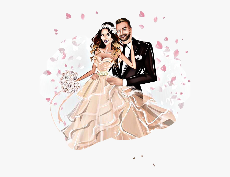#bride #groom #art #cartoon #married #justmarried #wedding - ثيمات عريس وعروس ملونة, Transparent Clipart
