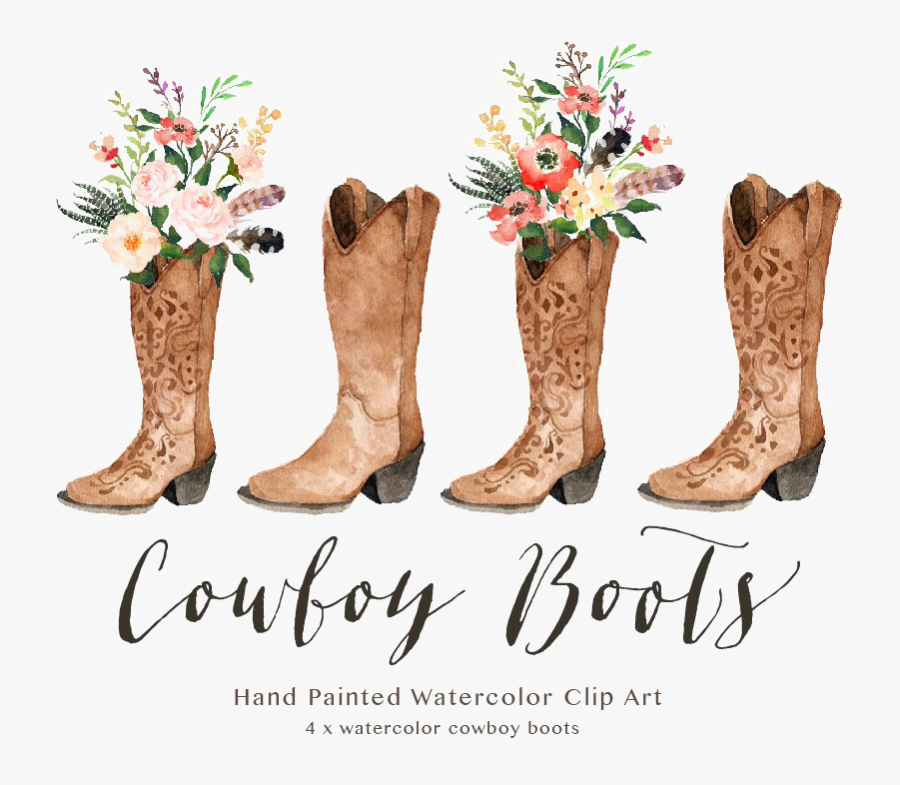Cowboy Boot Transparent Image - Cowboy Boot With Flowers Clip Art, Transparent Clipart