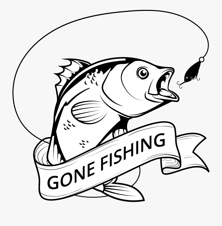 Gone Fishing Line Art, Transparent Clipart