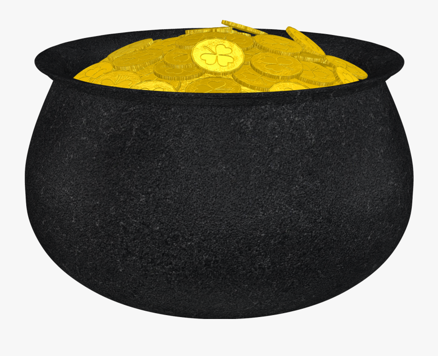 Pot Of Gold With Shamrock And Gold Coins Png Picture - Cartoon Black Pot Of Gold, Transparent Clipart