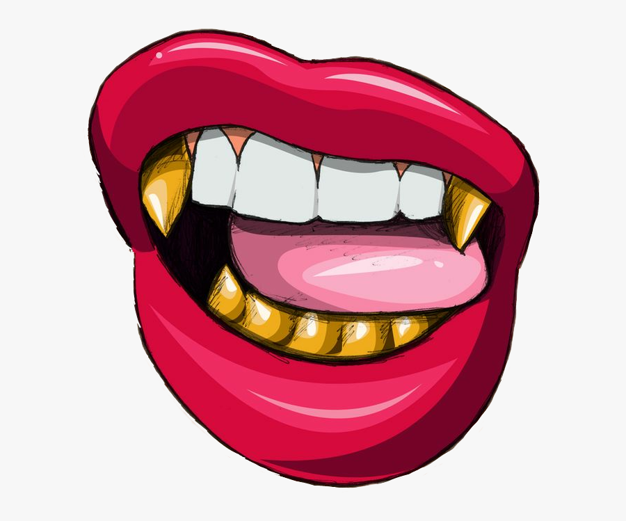 Lips Lipstick Red Trill Sexy Cute Kiss Hot Art Trendy - Cartoon Lips With Grill, Transparent Clipart