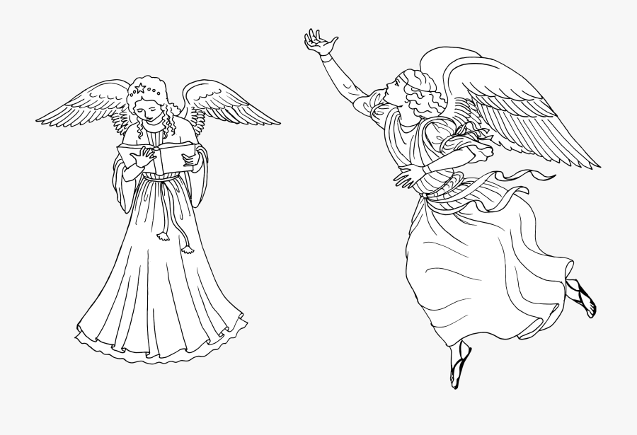 Two Female Angels Line Art Clip Arts - Female Angels Line Art, Transparent Clipart