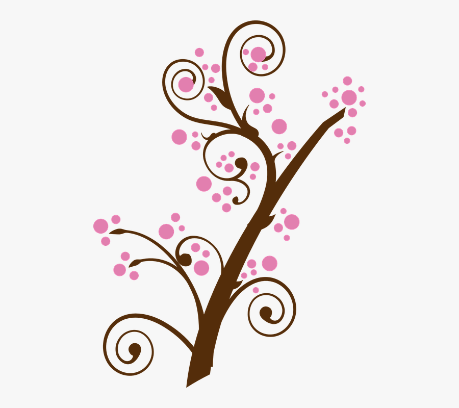 Floral, Twig, Branch, Tree, Pink, Cherry Blossom - Cartoon Blossom Tree, Transparent Clipart