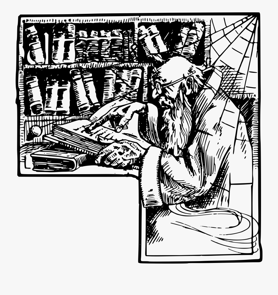 Transparent Stack Of Books Clipart Black And White - Old Man And Books, Transparent Clipart
