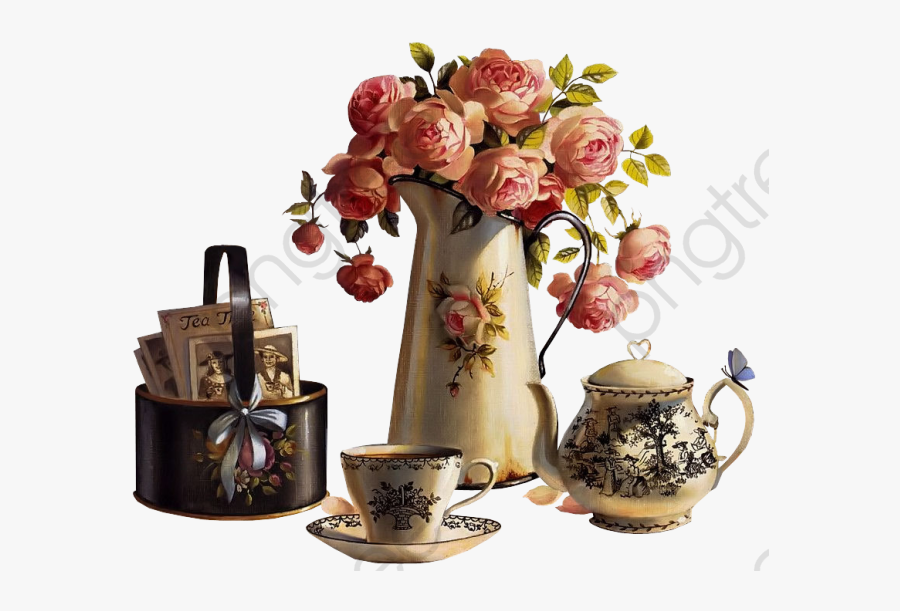 Floral Teapot Decorated Living Furniture, Teapot Clipart, - Чайный Сервиз Png, Transparent Clipart