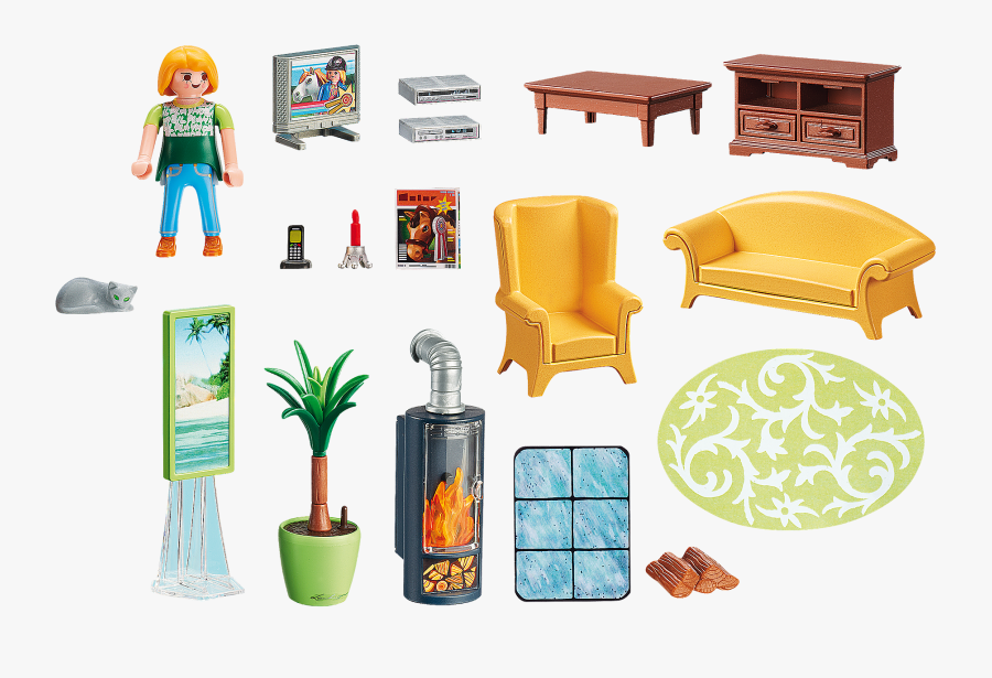 Living Room With Fireplace - Playmobil 5308, Transparent Clipart